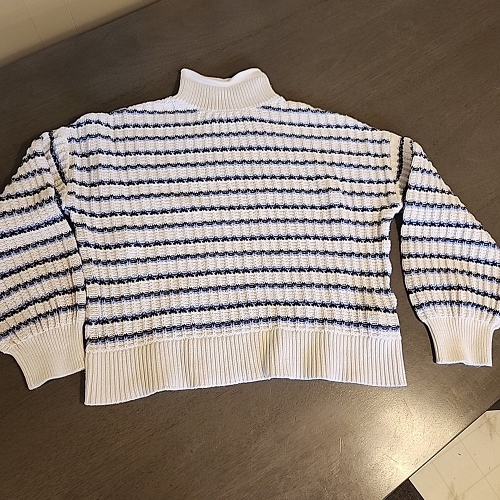 Old Navy Seaside‎ Cotton Roll Neck Boxy Crop Sweater Knit Striped Nautical Med